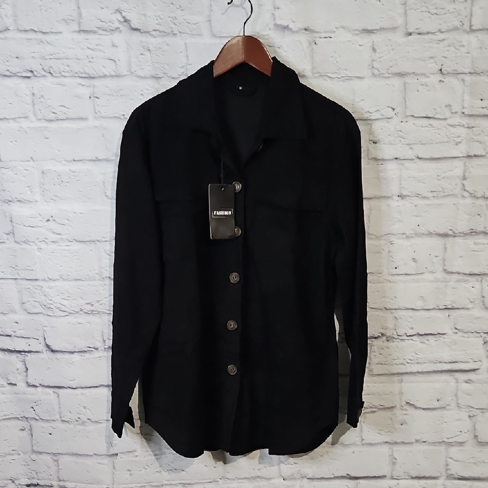 Classic Black Button Down Corduroy Shirt for Women